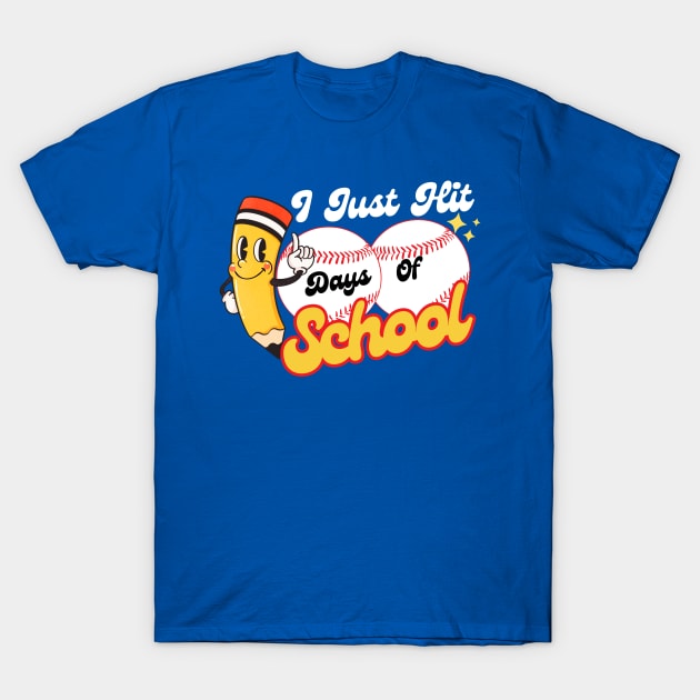 I Just Hit 100 Days Of School Baseball Fan Gift For School Kids Retro T-Shirt by Illustradise